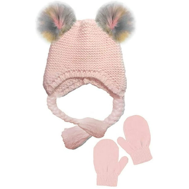 BCBG GIRL Kids Winter Faux Fur Pom Pom Kids Knitted Beanie Hat BNWTS